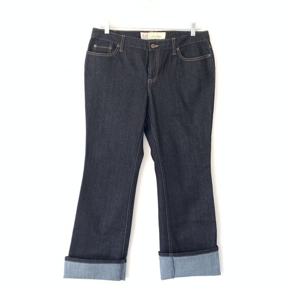 Ann Taylor Loft Womens Curvy Bootcut Dark Wash Jeans Size 12 Flap Pockets Y2K - Picture 1 of 7